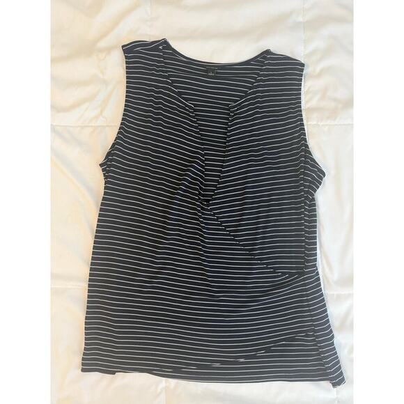 Ann Taylor Faux Wrap Sleeveless Striped Top Blue & White Size L - Picture 6 of 9